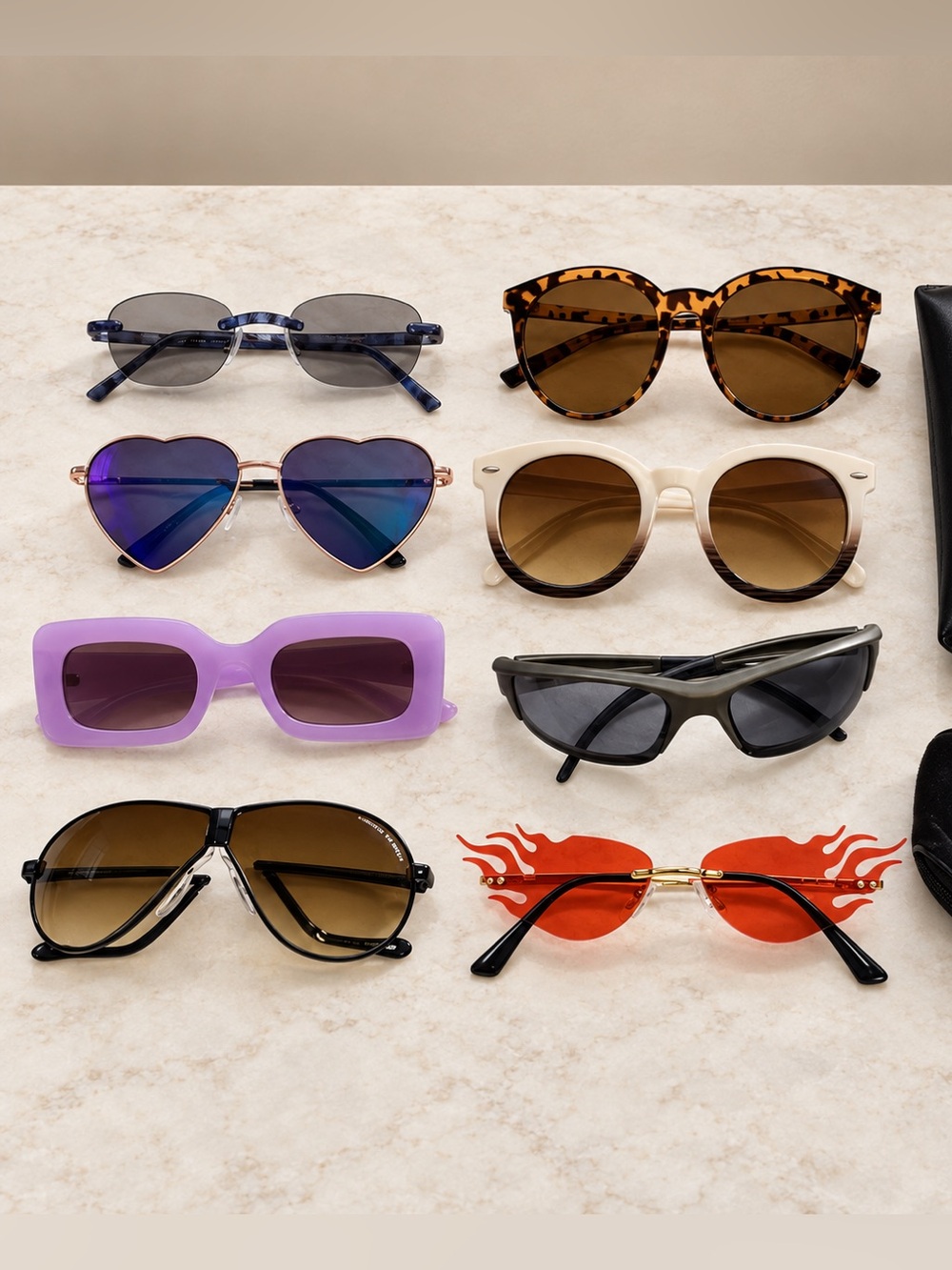 Mixed Sunglasses Lot of 8 Y2K Retro Heart Flame Aviator
